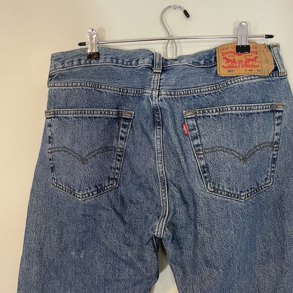 Levi’s 501 Jeans Mens 34x32 Blue Denim Pants Dark Wash Workwear Faded Button Fly - Picture 7 of 13